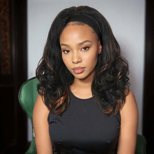 Quantum Love Yaki Curly Headband Wigs for Black Women Kinky Straight Mix Brown Headband Curly Ends Synthetic Wear and Go Glueless half Wig with Headbands Attached