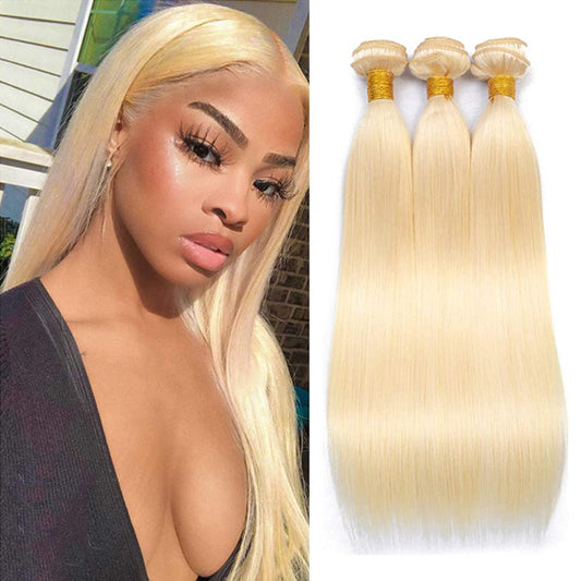 LAPONDAI 613 Blonde 3 Bundles Human Hair Straight Hair (18 20 22) 8A Brazilian Body Wave Blonde Human Hair Bundle 100% Virgin Remy Hair 613 Bundles Human Hair Extensions (#613 Straight)