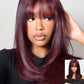 Nadula Purple Black Cherry Short Bob Layered Straight Drawstring Wig Human Hair with Wispy Bangs,Bye Bye Knots 7x5 Lace Closure Glueless Bob Wigs Pre Plucked Pre Cut Read to Wear Deep Wine Red 12inch