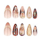 24Pcs Handmade Almond Press on Nails Medium Fake Nails with 3D Flower Rhinestones Design French Tip Almond False Nail Artificial Acrylic Nails Press ons Full Cover Flower Stick on Nails for Women