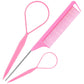 TsMADDTs Hair Styling Tool Set - 3 Pcs French Braid Tool, Rat Tail Comb, and Metal Braiding Pin in Pink