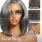 Nadula 8inch Short Salt and Pepper Glueless Side Part Grey Wig Human Hair with Blowout Face Framing Layers, 6x1.5 T Part Lace Closure Wig Pre Plucked Bleached Knots Ready to Go Short Wavy Bob Wig