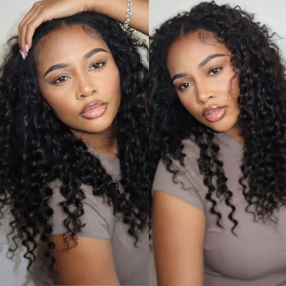 4x4 Hd Lace Closure Human Hair 20 Inch Free Part Deep Wave Closure Virgin Remy Curly Human Hair for Women Transparent Lace Closures Pre Plucked Natural Black