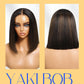 Nadula Balayage Ombre Brown Yaki Straight Bob Drawstring Wig Human Hair Pre Plucked,Pre Cut Glueless 7x5 HD Bye Bye Knots Ready to Wear Short Yaki Bob Wig with Chestnut Brown Highlight 14inch