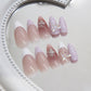 24Pcs Pink Almond Press on Nails Medium Fake Nails Glossy Reusable False Nail with 3D Flower Butterfly Design Artificial Acrylic Nail Press ons Spring Summer Flower Nails for Women DIY Nail