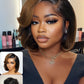 Nadula Glueless Bye Bye Knots Short Bob Drawstring Wig human Hair with Blow Out Bangs, Black to Chestnut Brown Ombre Pre Cut 7X5 HD Lace Front Wigs Pre Plucked Bleached Knots Ready to Wear 10inch