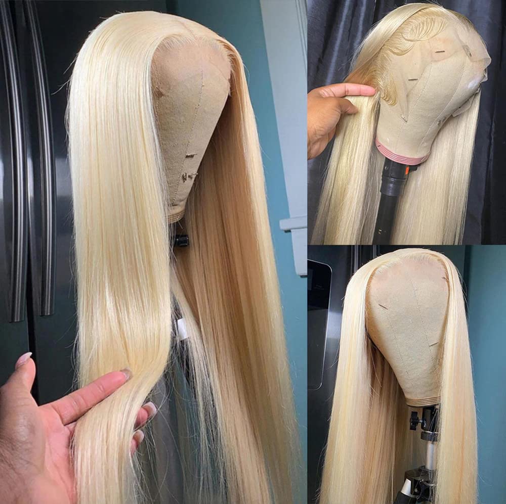 ANDRIA Blonde13x4 HD Lace Front Wigs Blonde Long Straight Pre-plucked Glueless lace Wig Synthetic Blonde Wigs for Women Heat Resistant Fiber Gold Colorful Wig With Baby Hair For Black Women 26 Inches