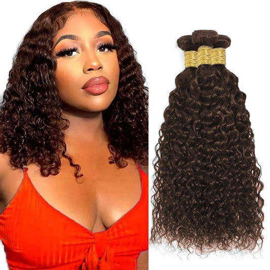 Color #4 Bundles Chocolate Brown Water Wave Human Hair Bundles 20 22 24 Inch Peruvian Color #4 Wet and Wavy Bundles Human Hair Dark Brown Bundles Hair Weave