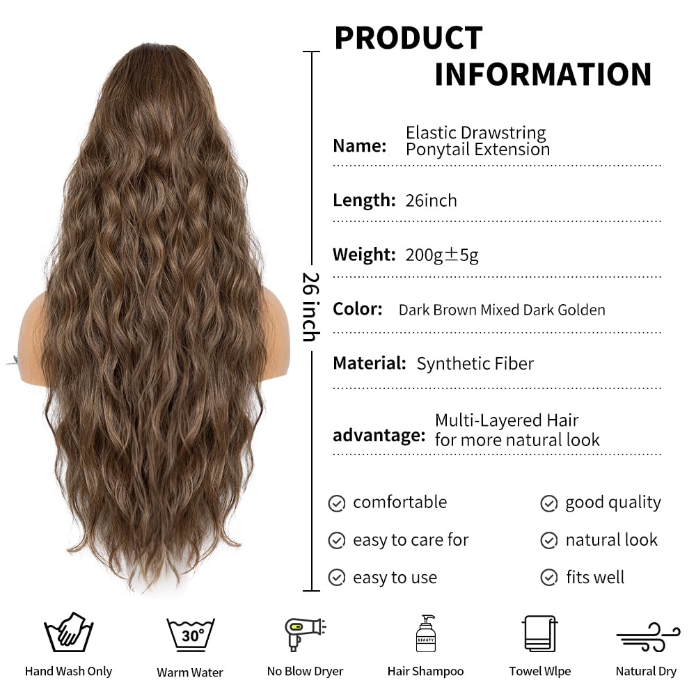 Ponytail Extension for Women, 26 inch Hair Extensions Ponytail, Long Drawstring Ponytail Extension, Soft Synthetic Pony Tails Hair Extensions (Color: Orange Brown)