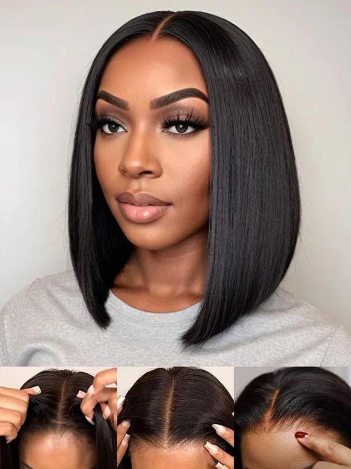 Nadula Bye Bye Knots Glueless Straight Bob Drawstring Wig Human Hair Pre Plucked, Pre Cut 7x5 HD Lace Front Wigs Invisible Bleached Knots Ready to Wear Pre Everything Short Bob Wig 150% Density 14inch