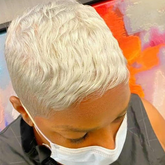 613 Blonde Pixie Cut Wig Short Wigs for Black Women Short Wavy Hair Replacement Blonde Pixie Synthetic Hair Curly Layered Wig With Bangs Short Cut Wigs for Black Women