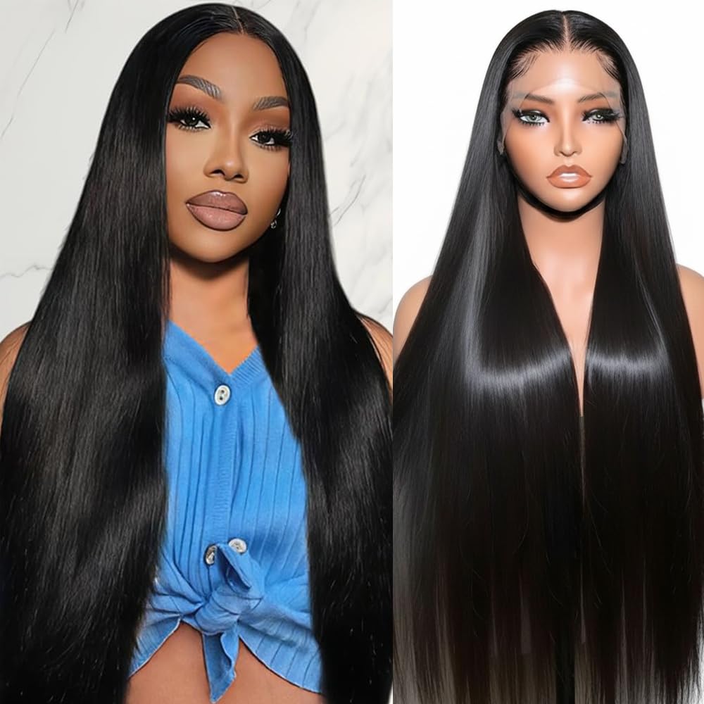 Ruibor 13x6 HD Lace Front Wigs Human Hair 200 Density Soft Straight Human Hair Wig Invisible Hairline HD Transparent Lace Frontal Wigs for Women Natural Black Color Glueless Wigs for Women 26 Inch