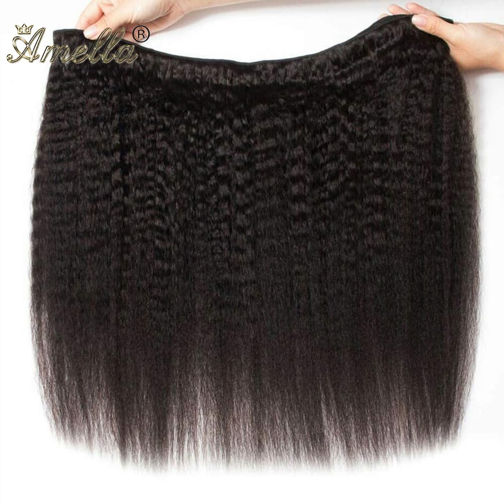 Amella Hair Kinky Straight Bundles Human Hair 22inch Kinky Straight Hair 1 Bundle 10A Brazilian Kinky Straight Human Hair Weave