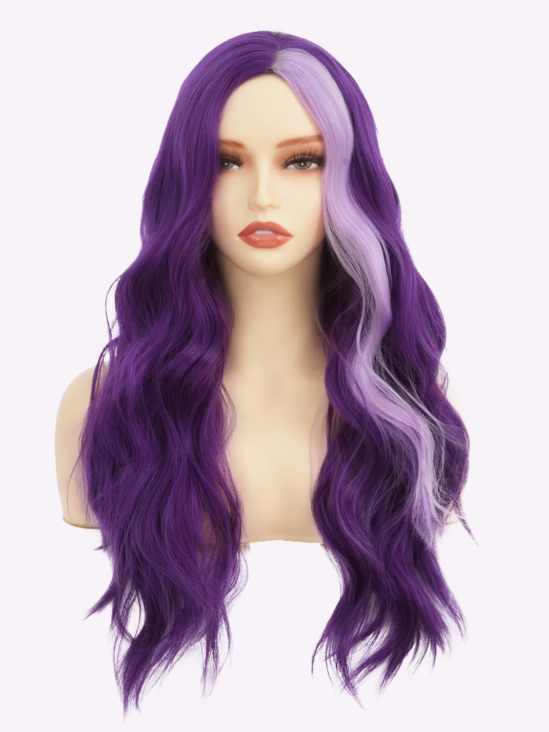 Sabosi Long Wavy Purple Wigs for Women 26 Inch Middle Part Curly Wavy Wig Natural Looking Synthetic Heat Resistant Fiber Wig for Daily Party Use