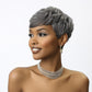 BOBCOO Short Grey Pixie Cut Wig for Black Women, Synthetic Layered Wavy Bob Hairpiece with Bangs, Light Grey Short Pixie Style (Layered)