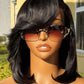 UNICE 12 inches Short Bob Wig human Hair with Blow Out Bangs 4X4 Lace Glueless Wigs Human Hair Pre Plucked Bleached Knots Pre Cut Lace Ready to Wear Wig