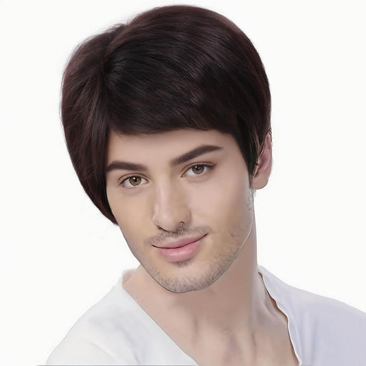 TOPHR Short Mens Wig Reddish Brown 6 Inch Heat Resistant Synthetic Straight Men Wigs for Daily Costumes or Halloween Wear