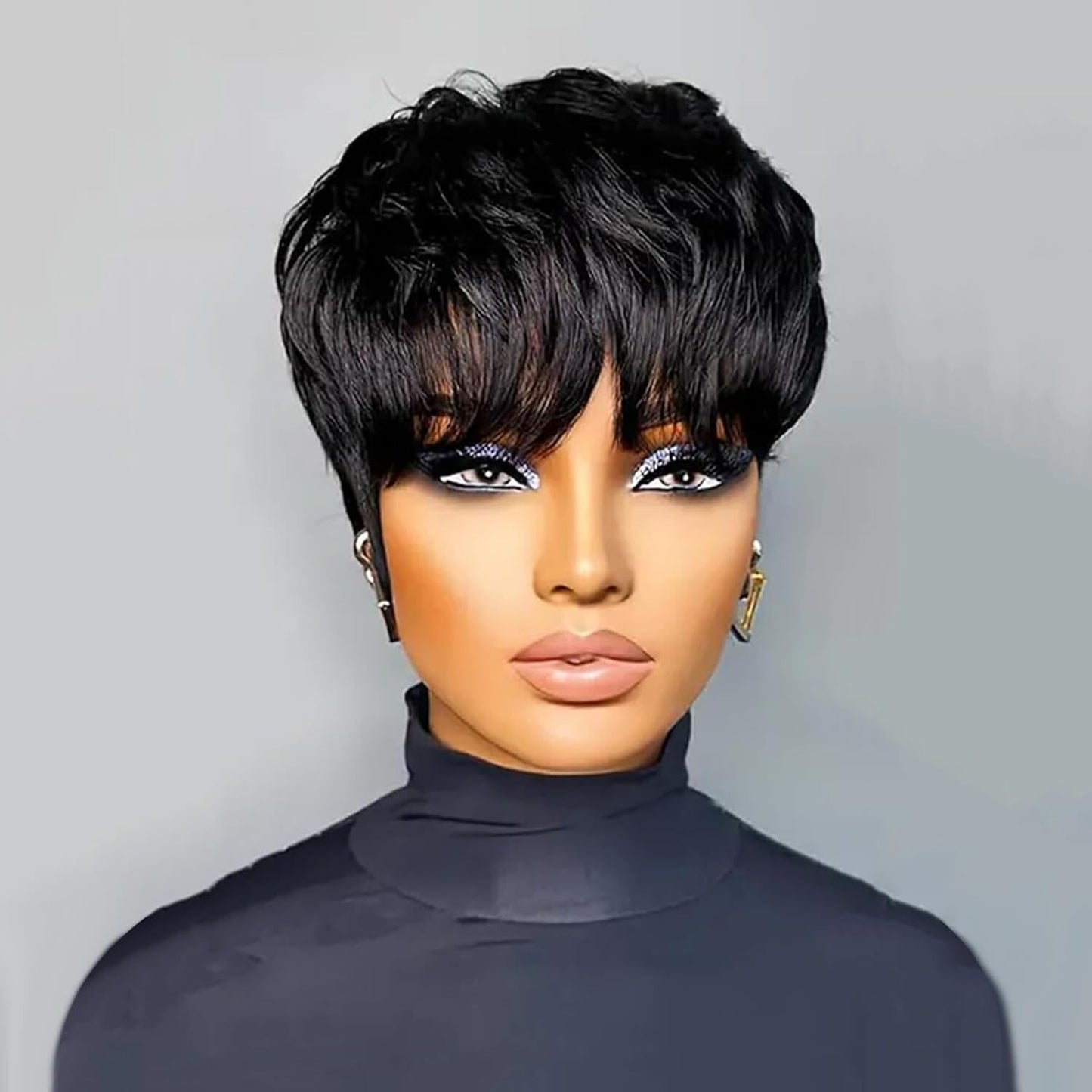 QiaQiaRing Chic Elegent Pixie Cut Wigs for Black Women Natural 1B Color Short Layered Pixie Cut Human Hair Wigs For Women Glueless Brazilian Virgin Human Hair (natural black)