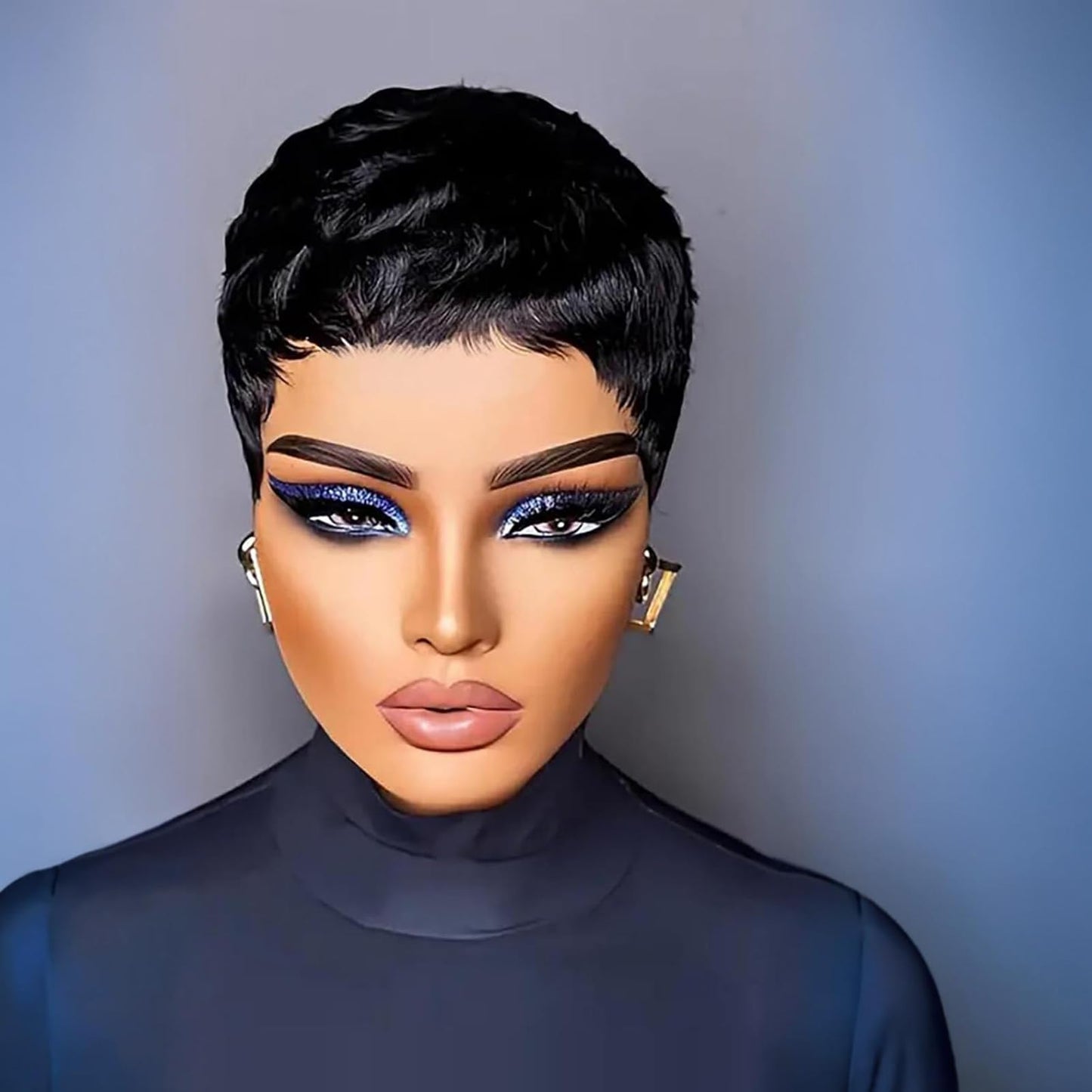 QiaQiaRing Pixie Cut Wig Human Hair for Black Women Glueless Short Layered Pixie Cut Wigs With Bangs Summer Hairstyle Natural 1b Color (1b color)