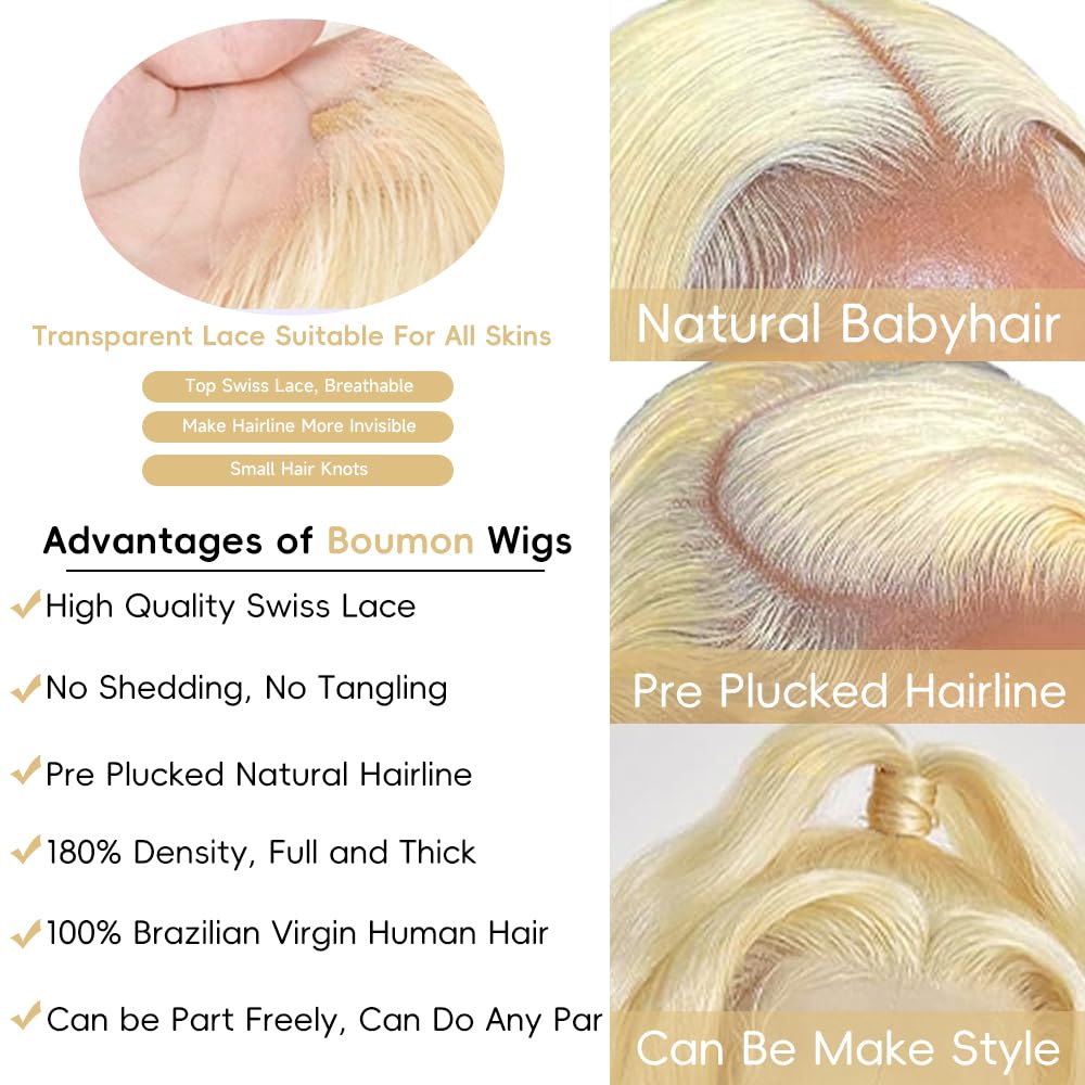 613 13x6 Lace Front Wig Human Hair 250 Density Body Wave Blonde Lace Front Wigs Human Hair Pre Plucked 613 HD Lace Frontal Wig Blonde Wig Human Hair Glueless Human Hair Wigs 30 Inch