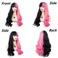 Beweig Half Pink Half Black Wavy Wigs Long Curly Wavy Split Synthetic Wig with Bangs Halloween Cosplay Wigs for Women