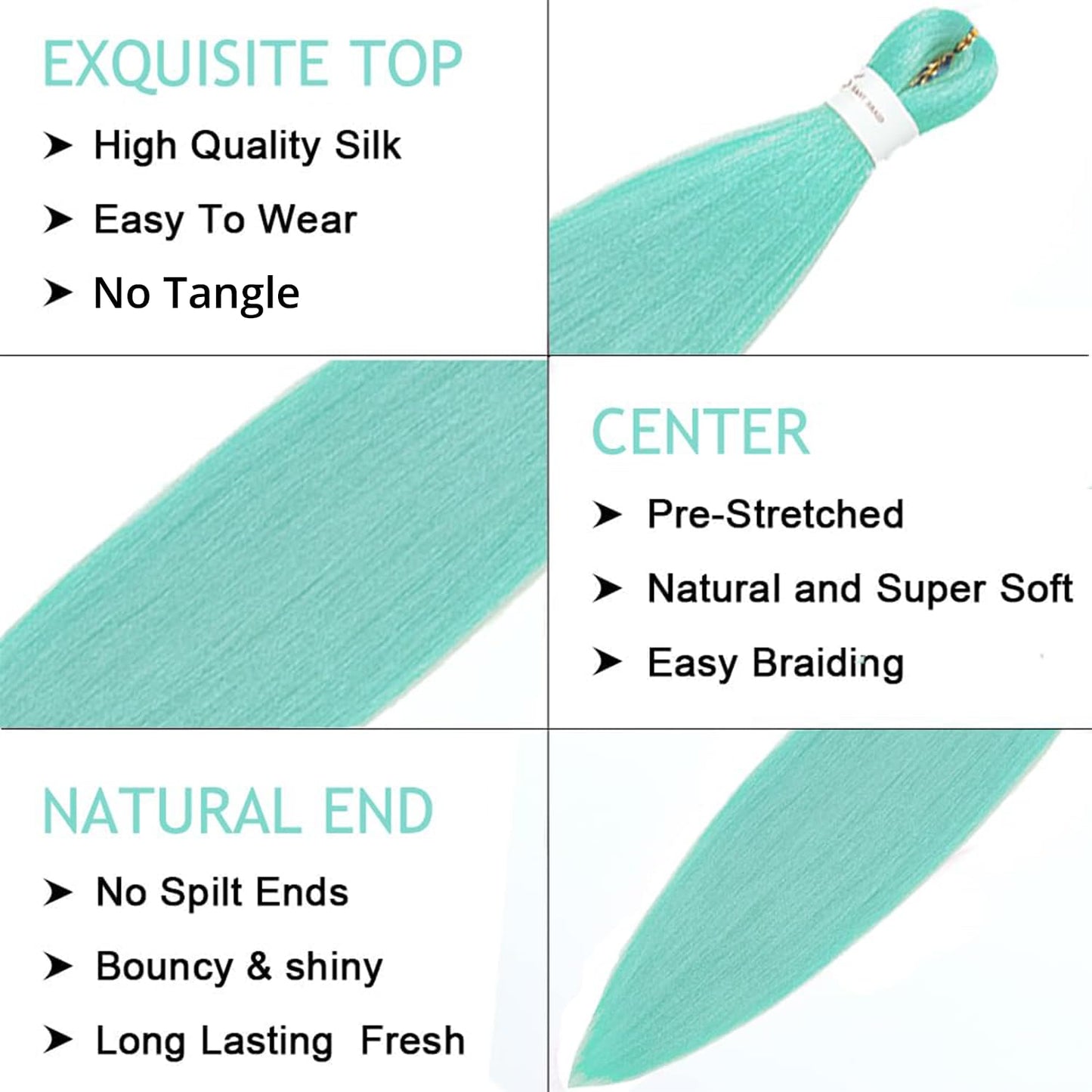 Braiding Hair Pre Stretched 24 inch 3 Packs Braiding Hair Professional Yaki Synthetic Hot Water Setting, Easy To Install Hair for Braiding (24in,Mint Green)