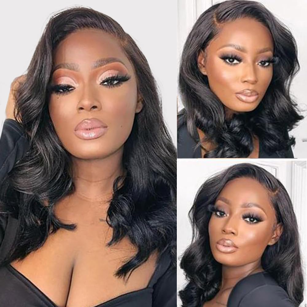 FASCARA 13x4 Body Wave Wigs Human Hair Lace Front Wigs Human Hair Pre Plucked 180% Density HD Transparent Lace Frontal Wigs for Women Glueless Wigs with Baby Hair 16Inch