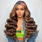 Colorful Queen Headband Wig Brown Highlight Headband Wigs for Black Women Ombre Body Wave Head Band Wig Glueless Half Long Wavy Wig with Headband 26 Inch