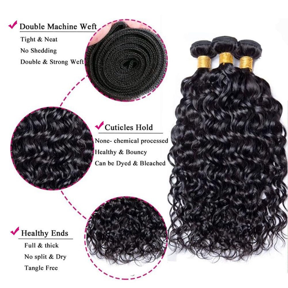 10 12 14 Inch Water Wave Bundles Human Hair 100% Unprocessed Curly Brazilian Virgin Hair Wet And Wavy 3 Bundles Human Hair Natural Black