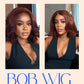 Nadula Bye Bye Knots Reddish Brown Short Body Wave Bob Drawstring Wig human Hair with Face Framing Layers Bangs, Glueless Pre Cut 7x5 HD Lace Front Wig Pre Plucked Ready to Wear Wavy Bob Wig 12inch
