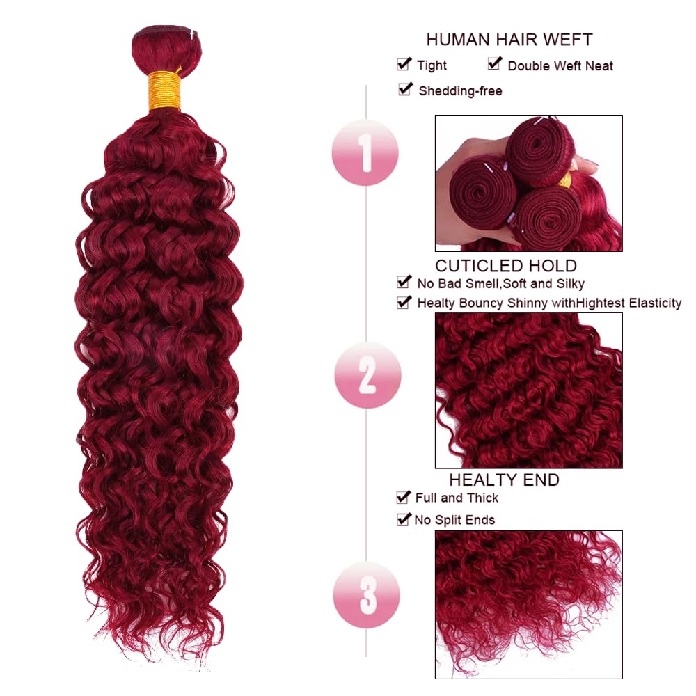 Red Bundles Human Hair Burgundy Water Wave 3 Weave 28 30 32 inch 99J Wet and Wavy Extensions 300g
