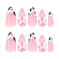24 Pcs Pink Almond Press on Nails Short Medium Fake Nails with Glue, Reusable Press on Nails Acrylic Artificial Nails, Cute French Tip False Nails with Bow Cow Pattern Design Almond Nails for Women