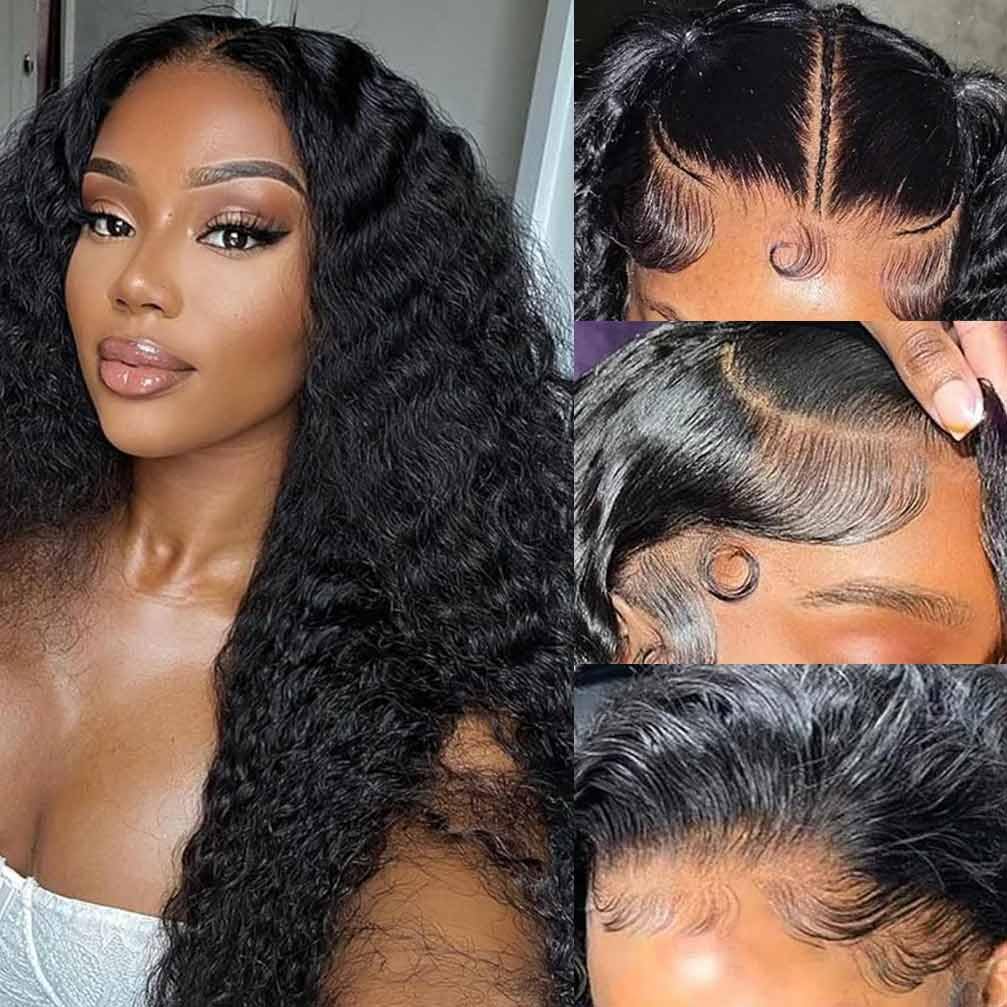 WPPIKK 13x6 Lace Front Wigs Human Hair Pre Plucked Wet and Wavy Human Hair Wigs for Black Women Deep Wave Wig 180 Density Curly Lace Frontal Wig (13x6 Lace Black Color, 28 Inch)