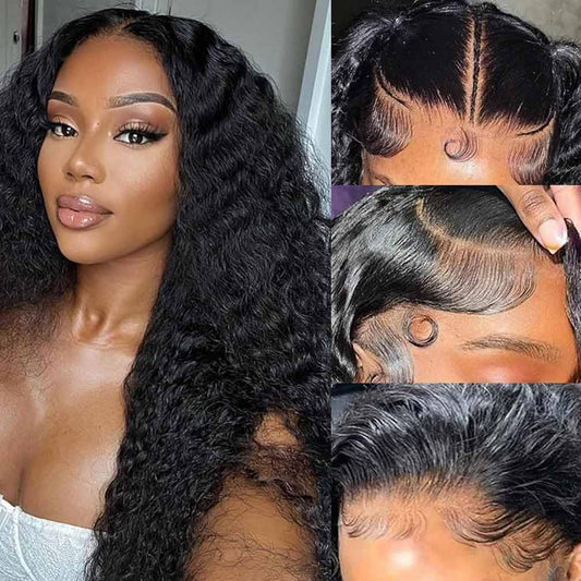 WPPIKK 13x6 Lace Front Wigs Human Hair Pre Plucked Wet and Wavy Human Hair Wigs for Black Women Deep Wave Wig 180 Density Curly Lace Frontal Wig (13x6 Lace Black Color, 28 Inch)
