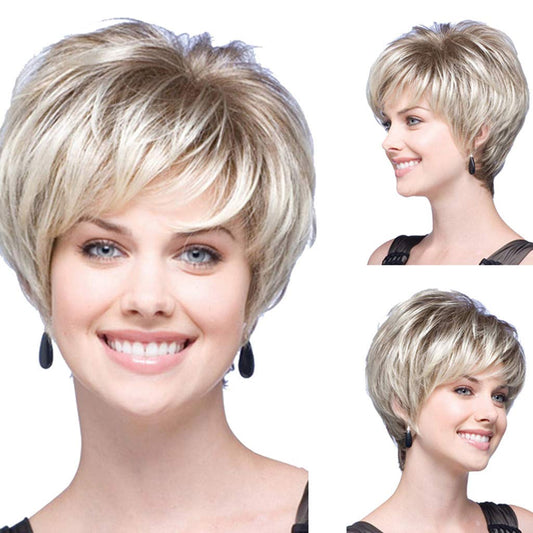 dumanfs Women Natural Short Wavy White Gradient Wig Rose Net Synthetic Curly Wigs