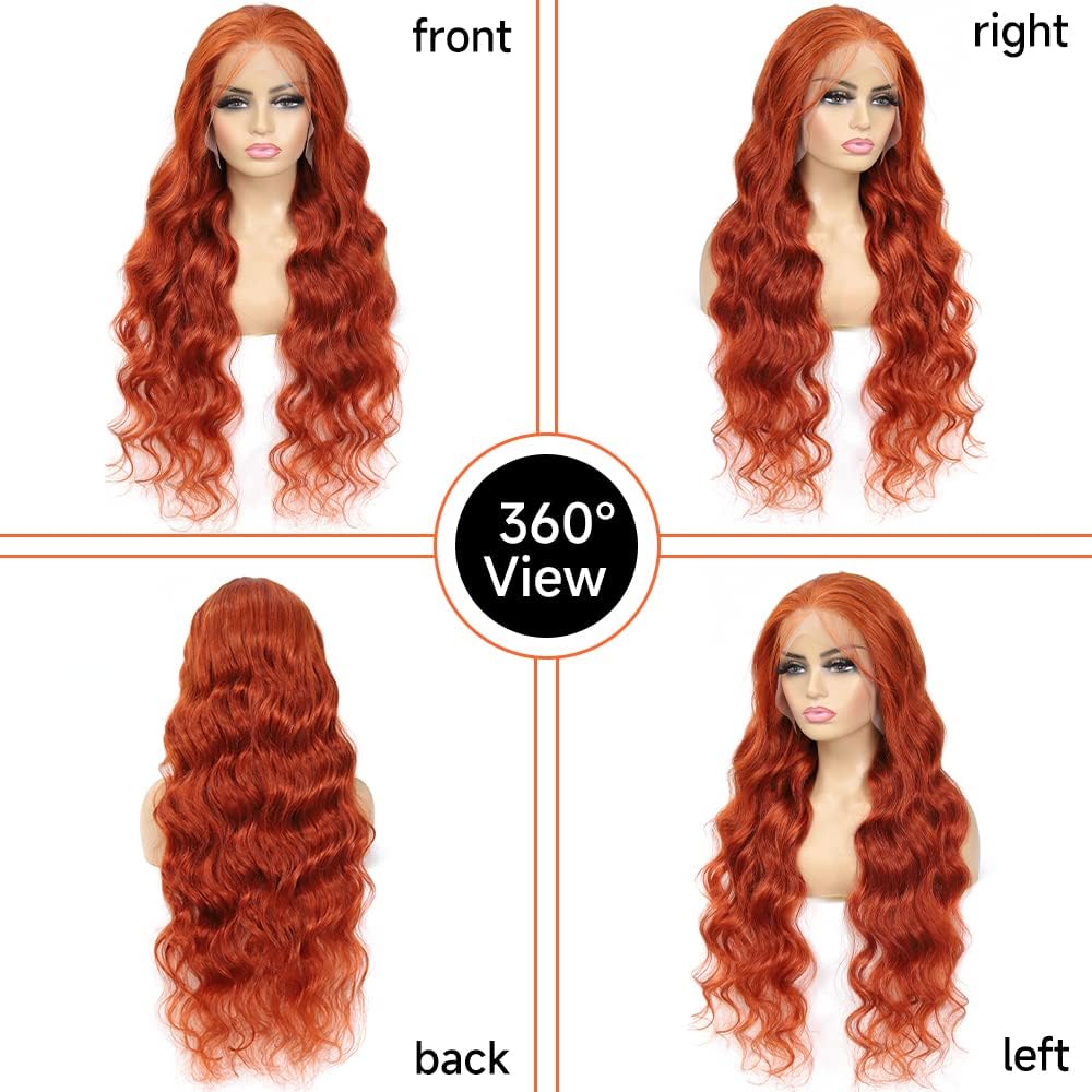QZOQZO Ginger Lace Front Wigs Human Hair Body Wave 13x4 Transparent HD Lace Frontal Wigs Pre Plucked with Baby Hair for Black Women Human Hair Glueless Colored Wigs 30 inch