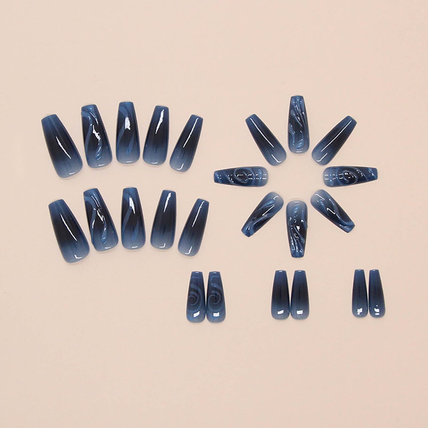 RTKHFZE Coffin Press on Nails Long Length,Ocean Blue Fake Nails with Stripes Design Ombre False Glue on Nails Winter Nails for Holiday/Christmas Gift for Women