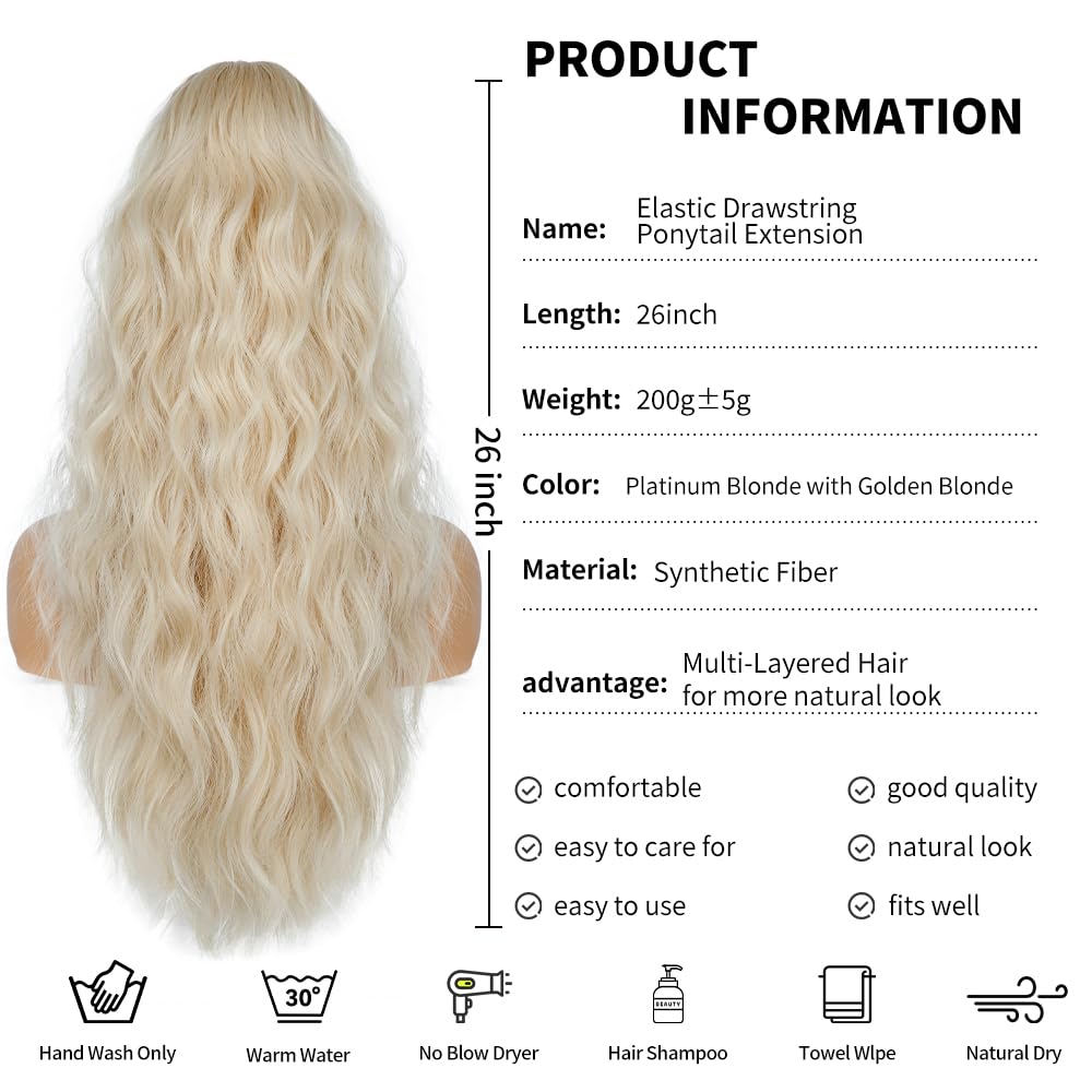 Drawstring Ponytail for Women, 26 inch Synthetic Pony Tails Hair Extensions, Natural Ponytail Hair Extensions for Daily Use (Color: Beige)
