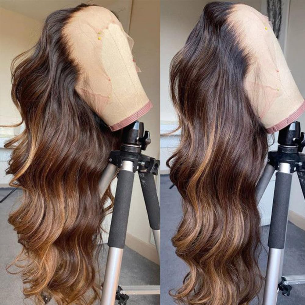 SISIFIRE Highlight Wig Synthetic Hair Hand Tied Natural Preplucked Hairline Illusion Lace Frontal Lacewig 4/27 Ombre Honey Blonde Heat Resistant Fiber Wig