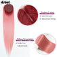 DÉBUT Ombre Red to Pink Synthetic Silky Straight 6 Bundles with Lace Front Closure 26 28 30 Inches Long Straight Hair Bundles Weave with Hand-Tied Middle Parting Lace Closure Ombre Pink