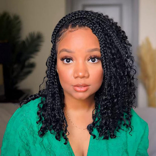 COOKOO 12 Inch Goddess Box Braids Crochet Hair 8 Pack Synthetic Bohemian Hippie Box Braids Crochet Hair Pre-looped With Curly Ends Braiding Hair for Black Women1B#