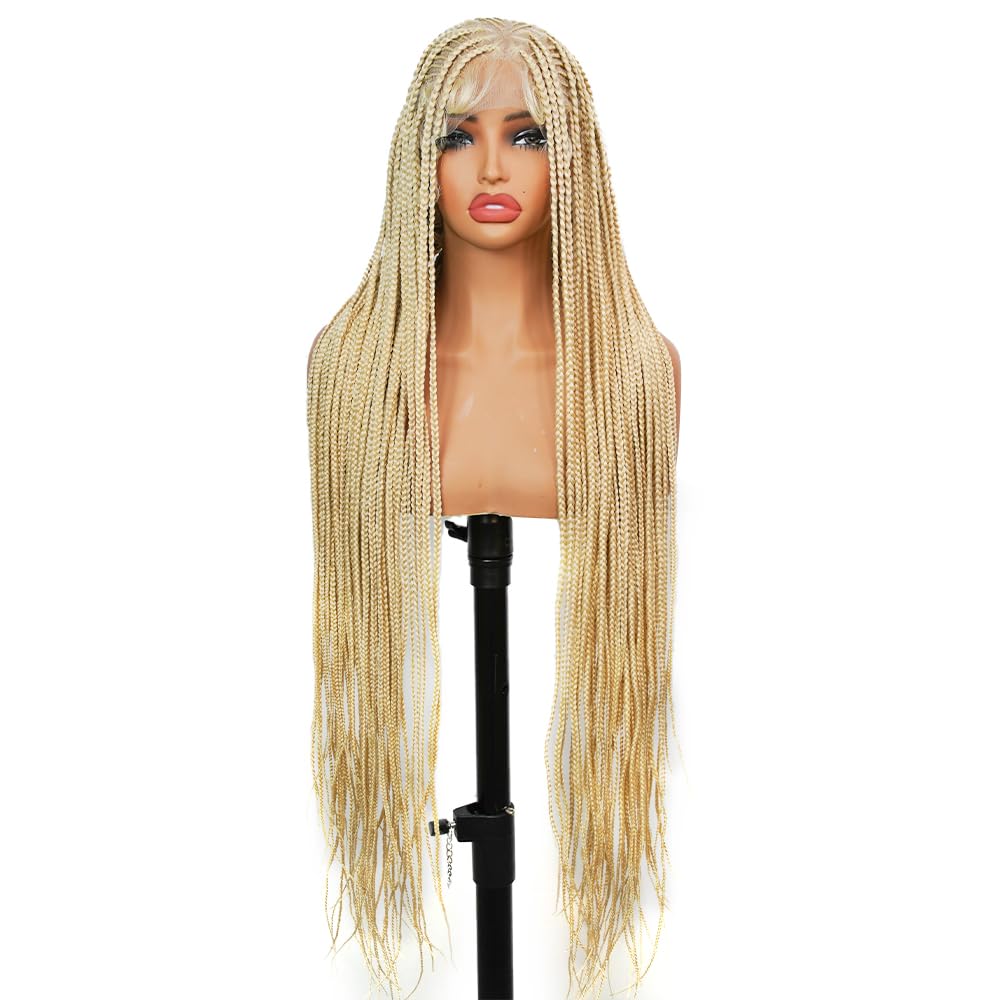 SUPERNOVA Blonde Full Lace Boho Braided Wig 613# Colored Synthetic Hair Box Braids Wig With Baby Hair Special Top Design Transparent Lace Long Highlight Knotless Braided Wigs For Black Women 36 Inch