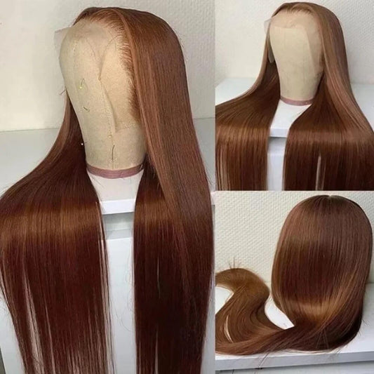 VIPPRETTY 28 Inch Chocolate Brown Lace Front Wigs Synthetic Hair Pre Plucked 13x6 Straight Lace Front Wigs Synthetic Hair 180% Density Colored #4 Light Brown Glueless Wig