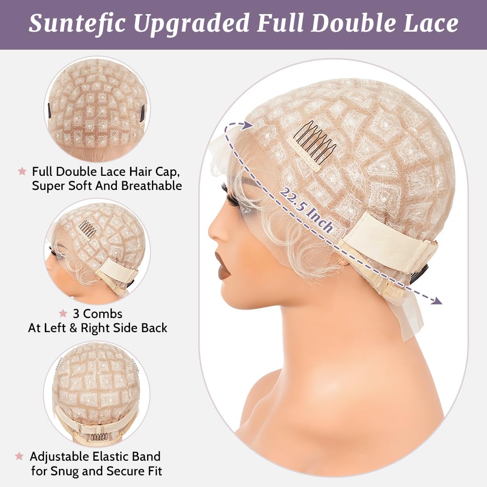 Suntefic Braided Wig Cap With Baby Hair Crochet Wig Cap For Crochet Braids Hair Glueless Double Full Hd Lace Wig Caps For Black Women (Blonde-123)