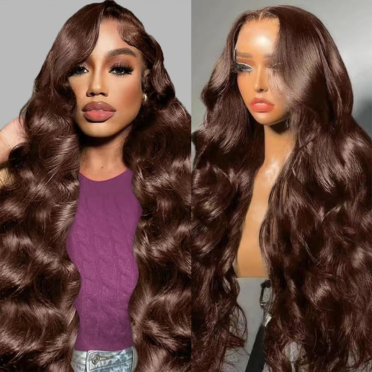 Chocolate Brown Lace Front Wig Body Wave Lace Front Wigs Human Hair Pre Plucked 200% Density Colored Wigs Human Hair With Natural Hairline 4# Brown Wig 26 Inch