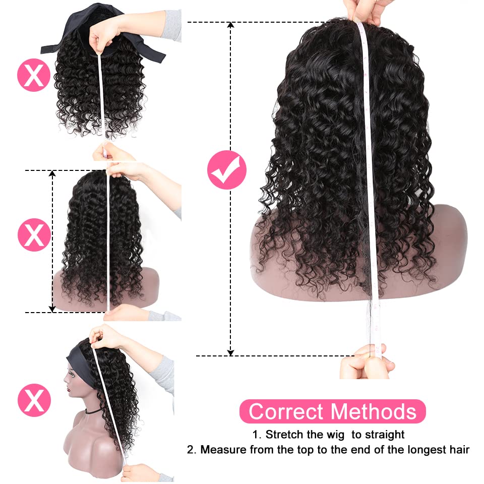 Celiarita Ombre Headband Wig Human Hair Deep Wave 16 Inch Dark Burgundy None Lace Front Wigs Glueless #1B/99J Deep Curly Wave Human Hair Headband Wig Attached Half Wigs for Black Women 150% Density…