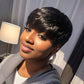 QiaQiaRing Pixie Cut Wig Human Hair For Black Women Chic Elegent Short Layered Pixie Cut Human Hair Wigs With Bangs Full Machine Made Brazilian Virgin Human Hair Nature Black Color