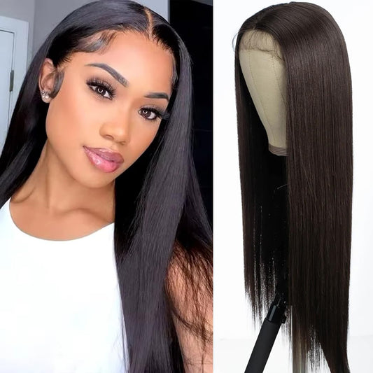 Koreyo Lace Front Wig Pre Plucked 13x4 HD Glueless Honey Blonde Lace Front Wig for Women Natural Looking Synthetic Heat Resistant Fiber Lace Wig (26 Inch) (Black)