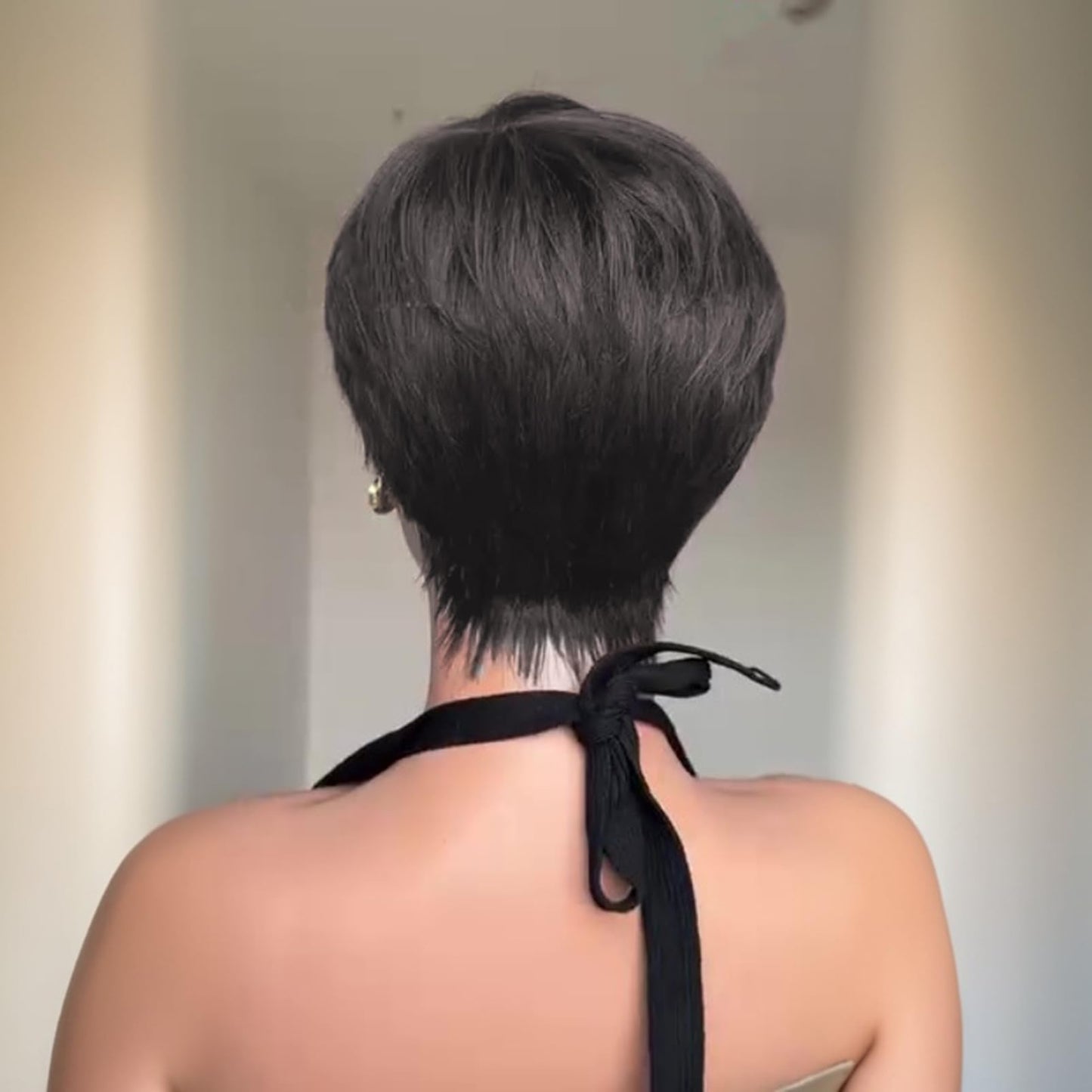 SAEIALL Short Pixie Cut Wig Human Hair for Black Women Black with Brown Layered Short Wig Brazilian Real Human Hair None Lace Frontal Glueless Wigs Easy to Wear Quick Get Up and Go Wigs