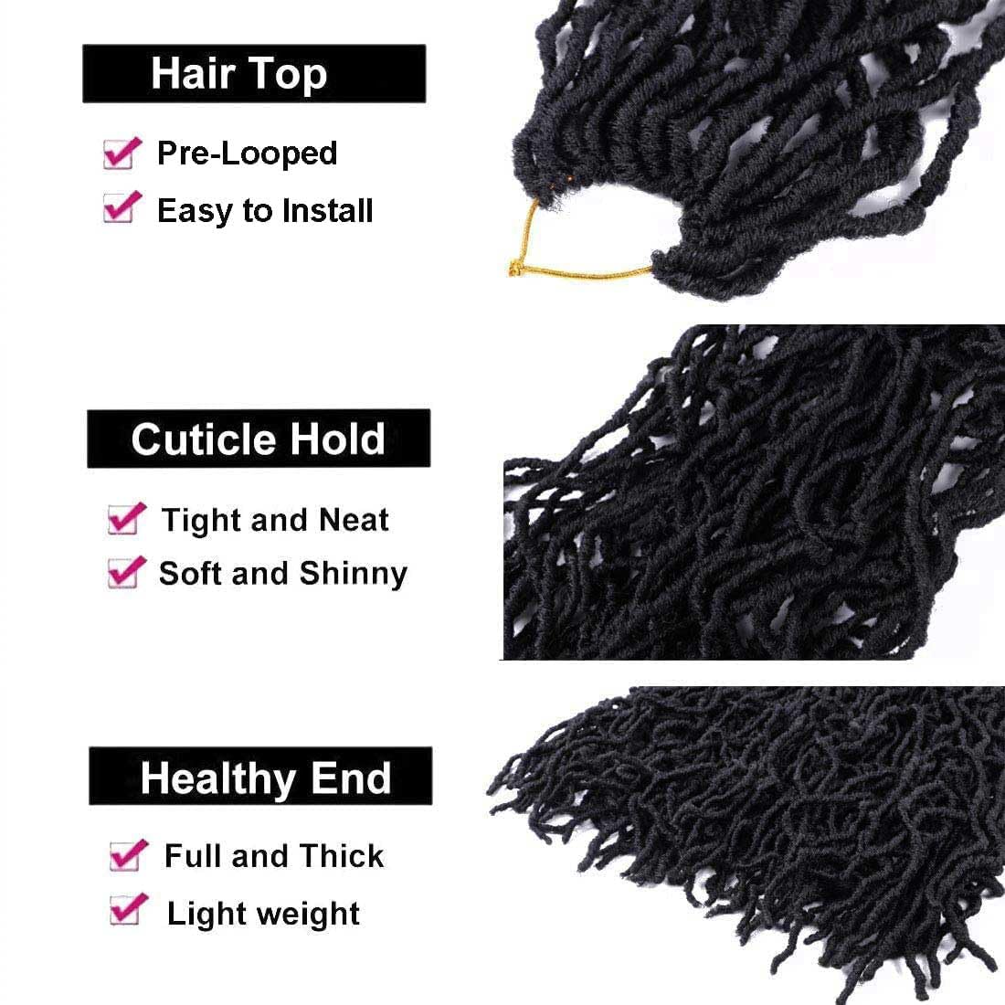 6 Packs Soft Locs Crochet Hair Pre Looped Faux Locs Crochet Braids Goddess Locs Dreadlocs Synthetic Hair For Black Women (1B, 30 Inch (Pack of 7))